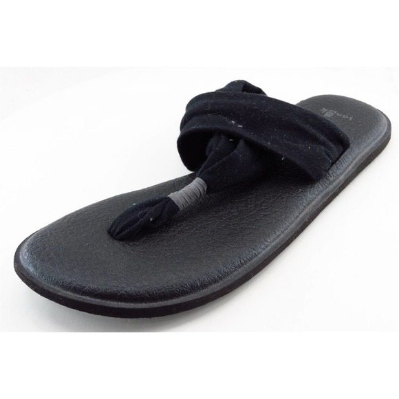 Sanuk‎ T-Strap Sandals Black Fabric Women Shoes Size 9 Medium - Picture 1 of 6